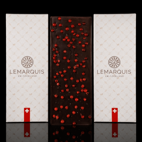 Tablette chocolat noir aux baies roses et fleurs de sel